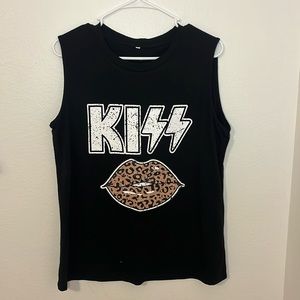 Kiss Black Leopard Print Graphic Tank Top